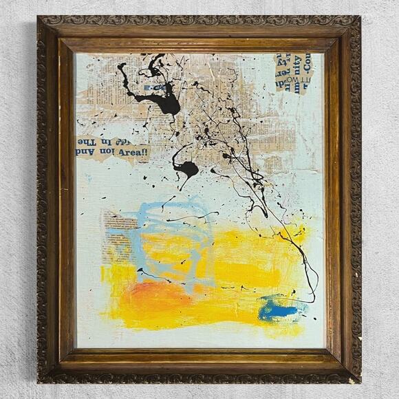 Original Framed Mixed Media Abstract Art Painting 17x21 